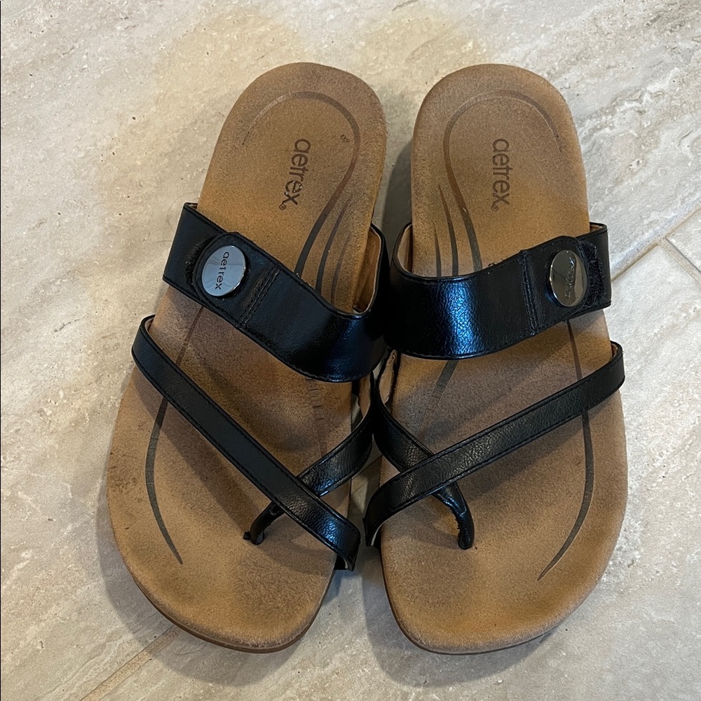 Aetrex Black Strappy Sandals
